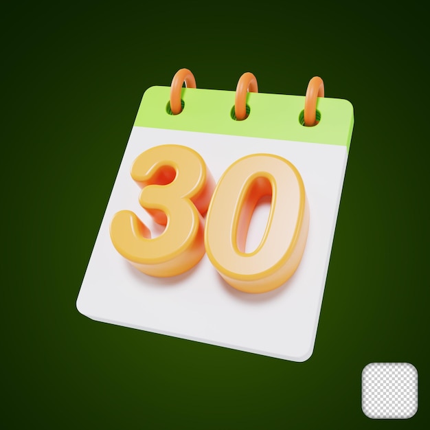 Ilustração 3d do dia 30 do mês do calendário