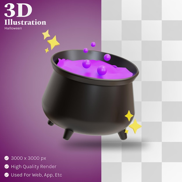 PSD ilustração 3d do dia das bruxas do caldeirão