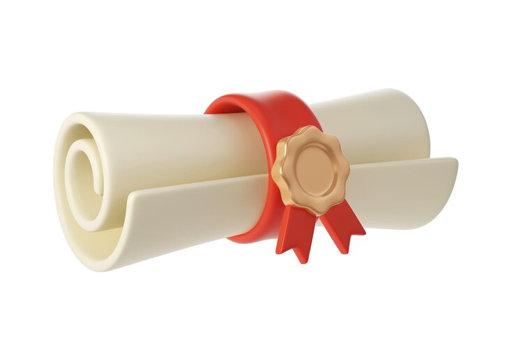 PSD ilustração 3d do diploma de graduação ou do pergaminho de graduação com ícone de fita vermelha