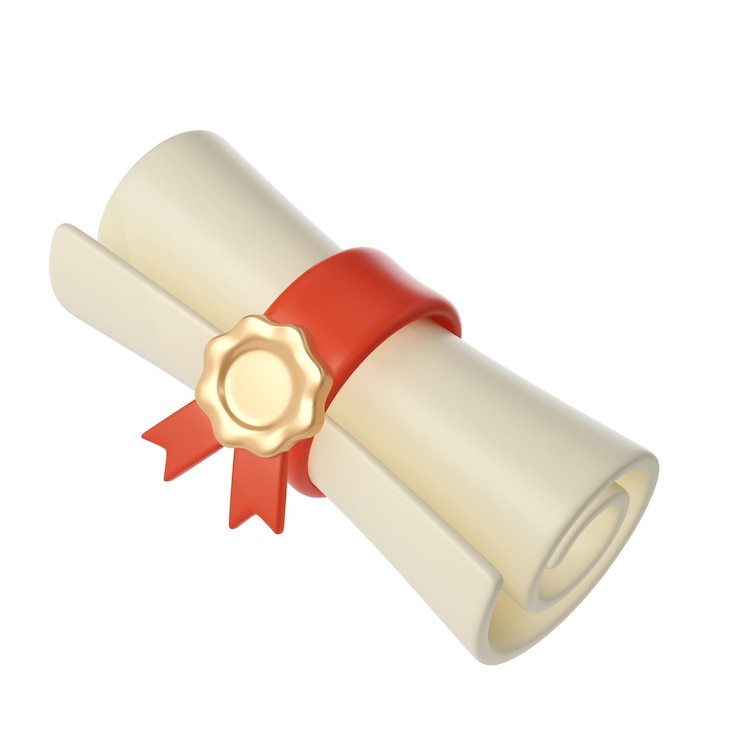 PSD ilustração 3d do diploma de graduação ou do pergaminho de pós-graduação com ícone de fita vermelha
