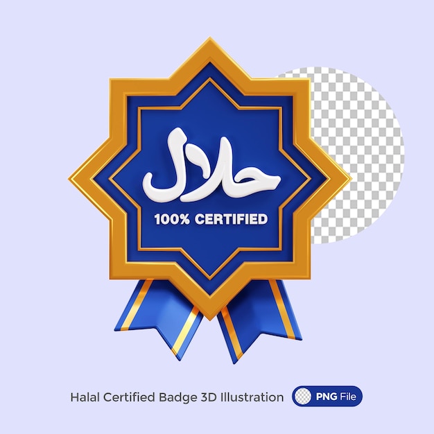 Ilustração 3D do distintivo certificado Halal