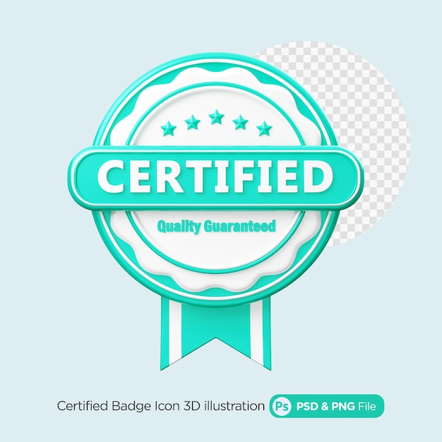 Ilustração 3D do distintivo certificado