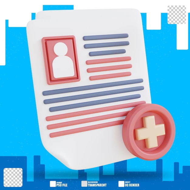 ilustração 3d do documento 2 do paciente de saúde