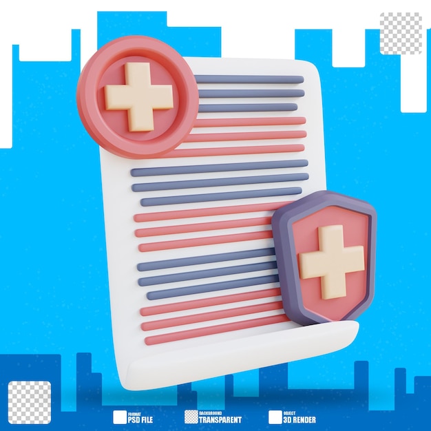 ilustração 3D do documento de saúde seguro 2