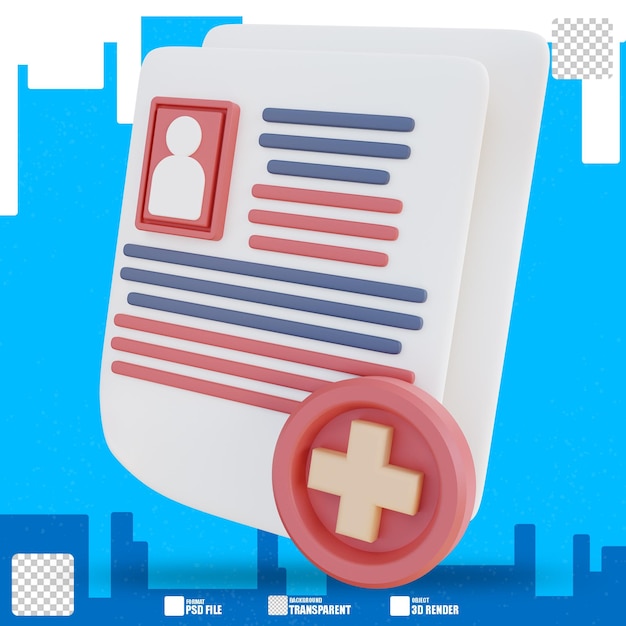 ilustração 3D do documento do paciente de saúde 3
