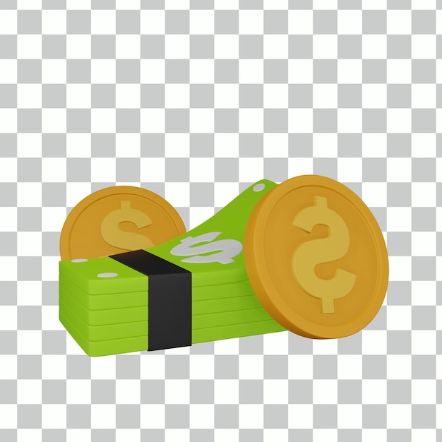 Ilustração 3D do dólar em dinheiro