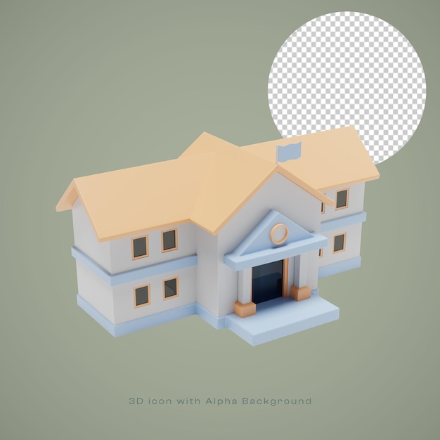 Ilustração 3D do edifício da escola com renderização de alta qualidade