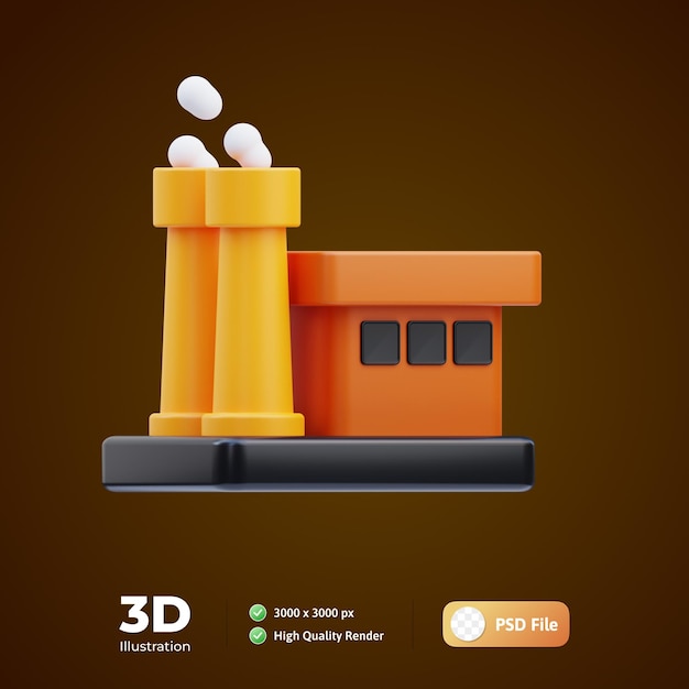 Ilustração 3d do edifício da fábrica