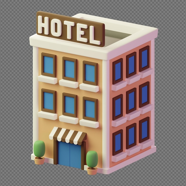 PSD ilustração 3d do edifício do hotel