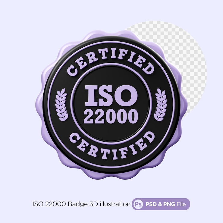 PSD ilustração 3d do emblema iso 22000