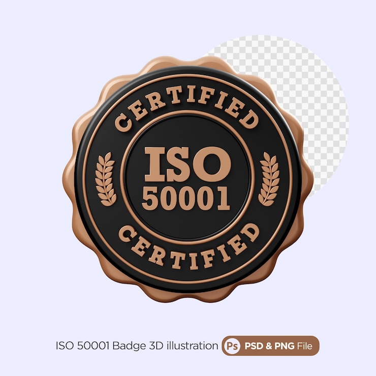 PSD ilustração 3d do emblema iso 50001