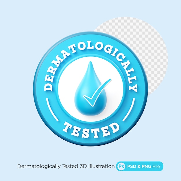Ilustração 3D do emblema testado dermatologicamente