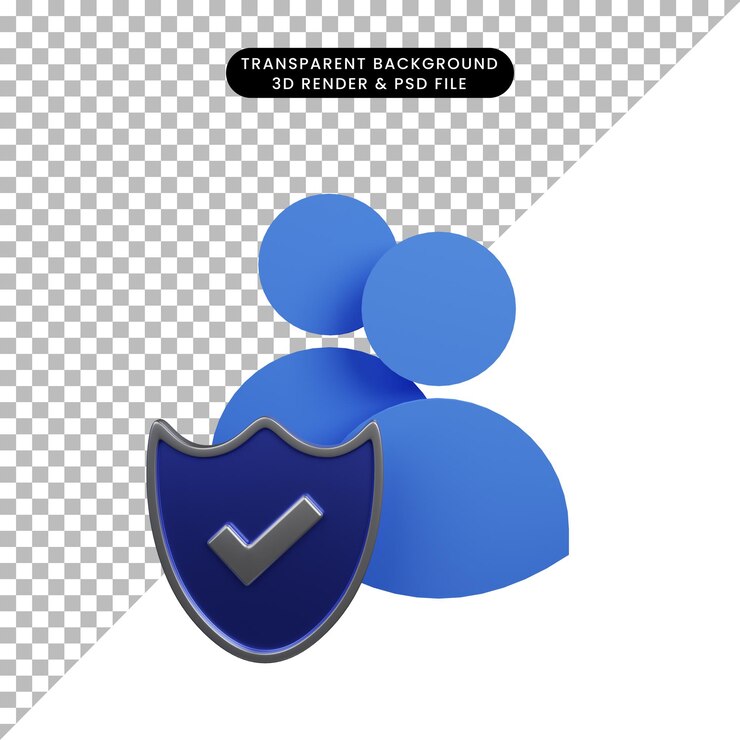 Ilustração 3D do escudo do conceito de segurança com ícone de pessoas
