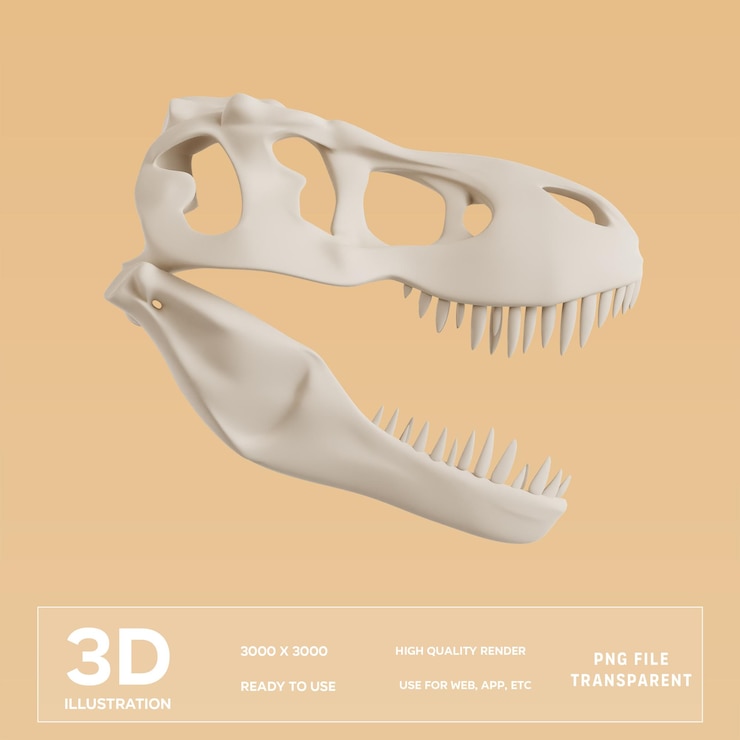 PSD ilustração 3d do esqueleto de dinossauro em psd