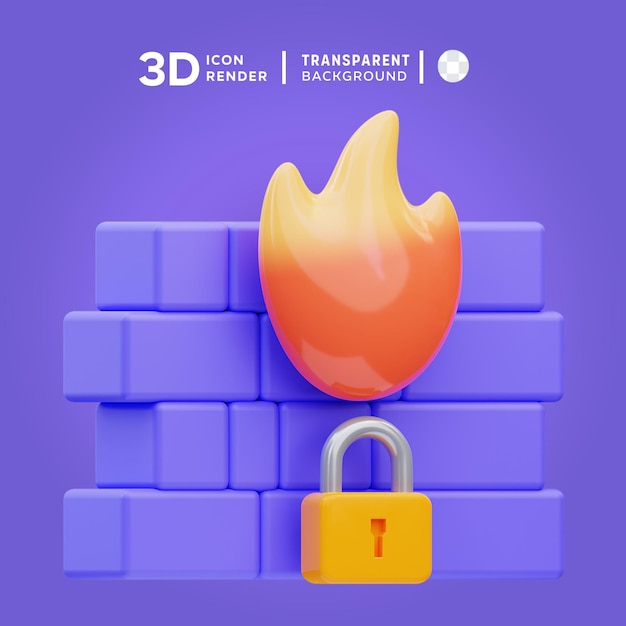 PSD ilustração 3d do firewall psd