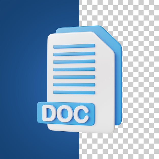 PSD ilustração 3d do formato de arquivo de documento doc