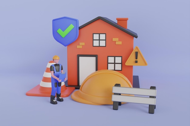 Ilustração 3D do Gerenciamento de Edifícios, Saúde, Segurança, Meio Ambiente, Negócios da Construção