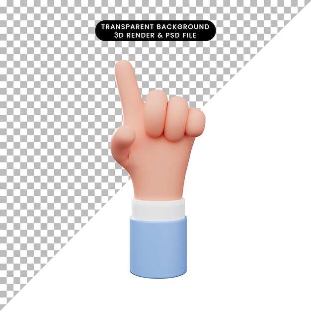 Ilustração 3d do gesto com a mão um ou apontando