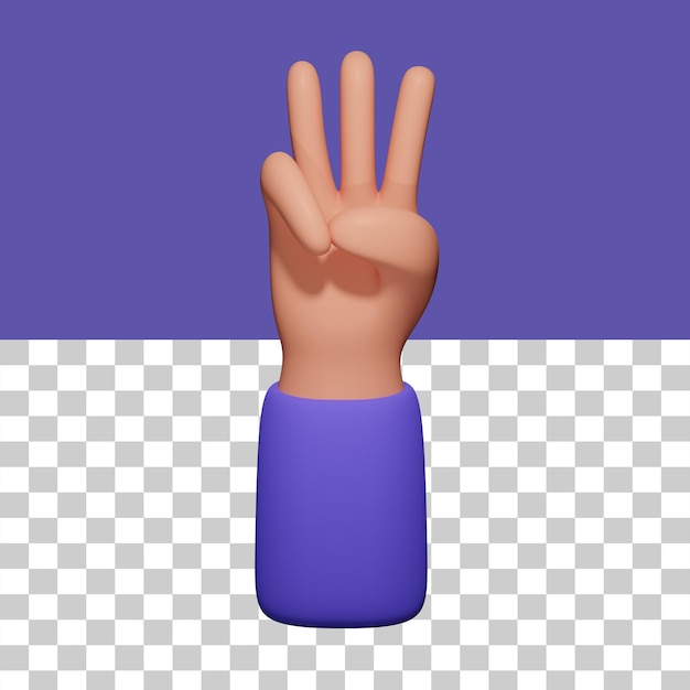 PSD ilustração 3d do gesto de três mãos