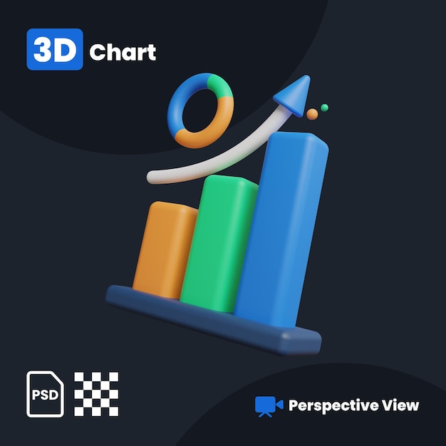 PSD ilustração 3d do gráfico de negócios com uma visão em perspectiva