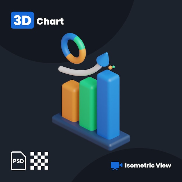 Ilustração 3D do gráfico de negócios com uma vista isométrica