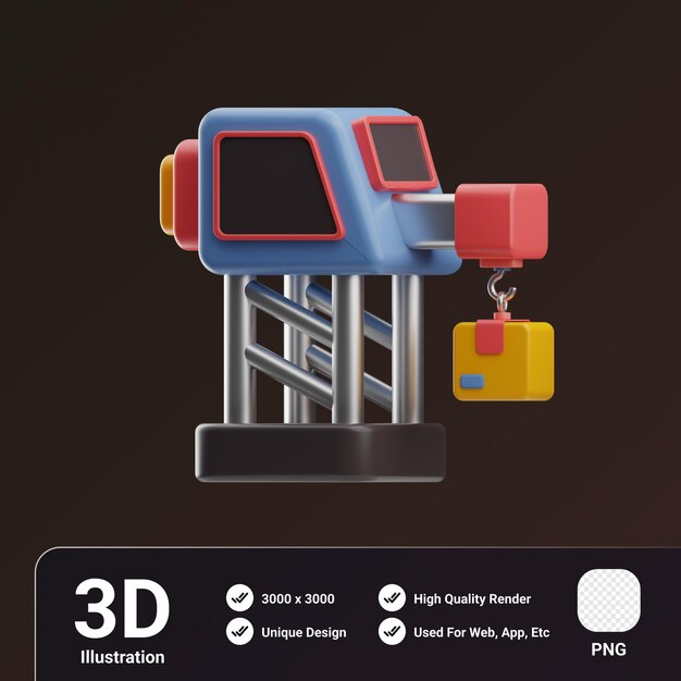 PSD ilustração 3d do guindaste de envio e entrega de objetos
