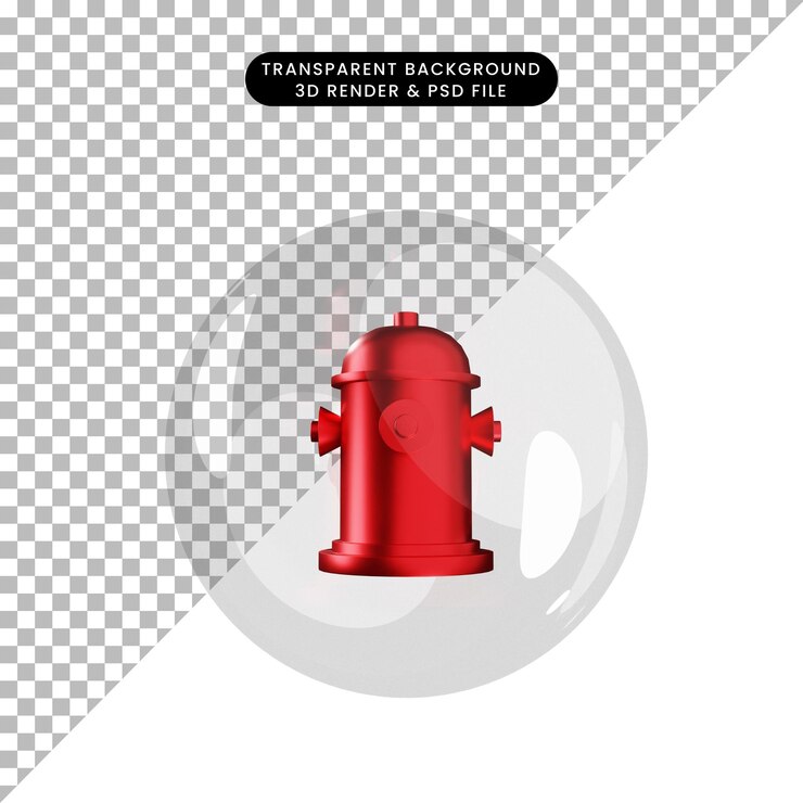 Ilustração 3D do hidrante dentro das bolhas