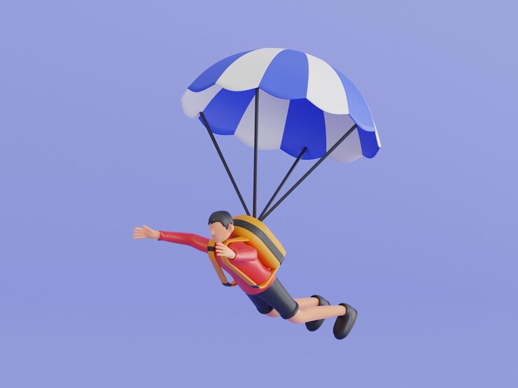 PSD ilustração 3d do homem desfrutando de passeio de paraquedas