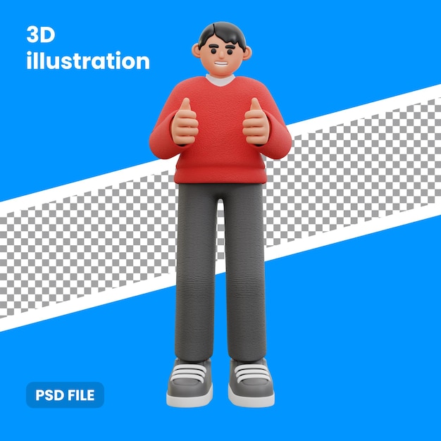 Ilustração 3d do homem mostrando os polegares