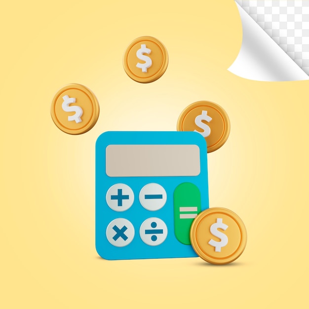 ilustração 3D do ícone da calculadora com dinheiro