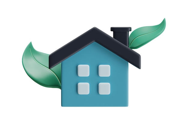 Ilustração 3D do ícone da casa ecológica