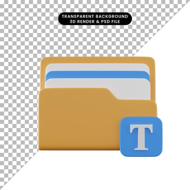 PSD ilustração 3d do ícone da pasta com o ícone da fonte de texto
