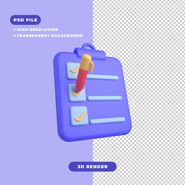 PSD ilustração 3d do ícone de agenda