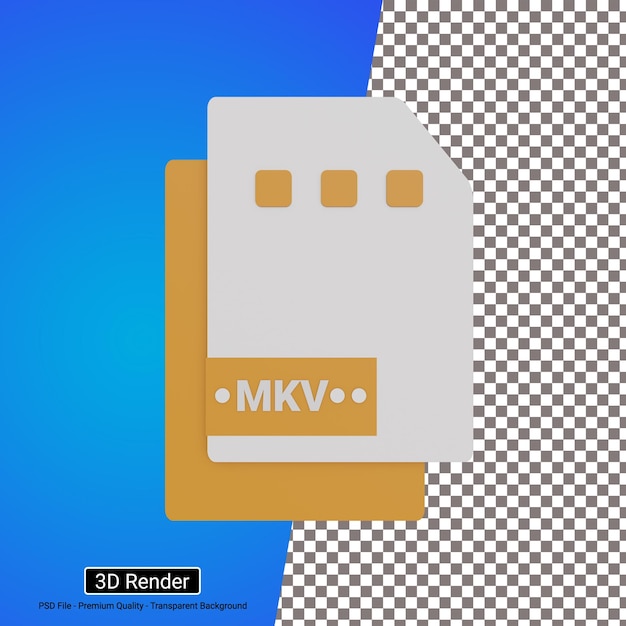 Ilustração 3d do ícone de arquivo no formato mkv