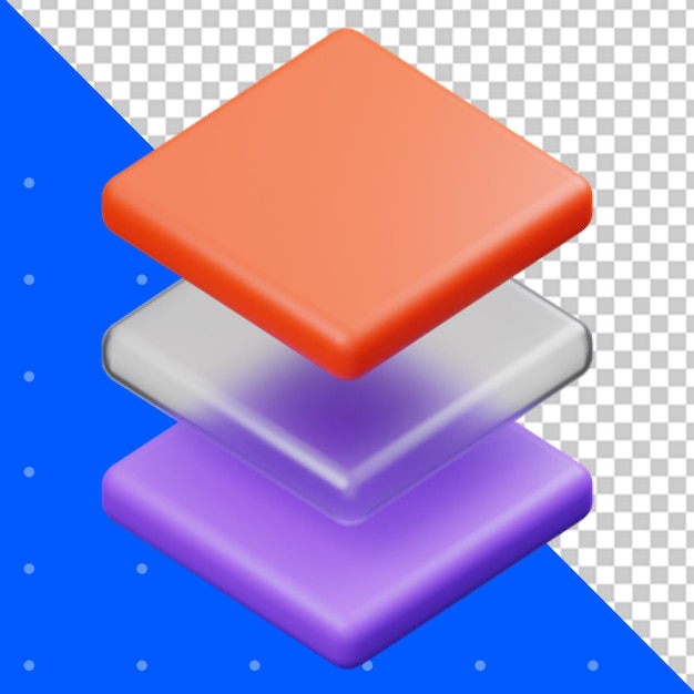 Ilustração 3D do ícone de camada psd em fundo transparente PNG