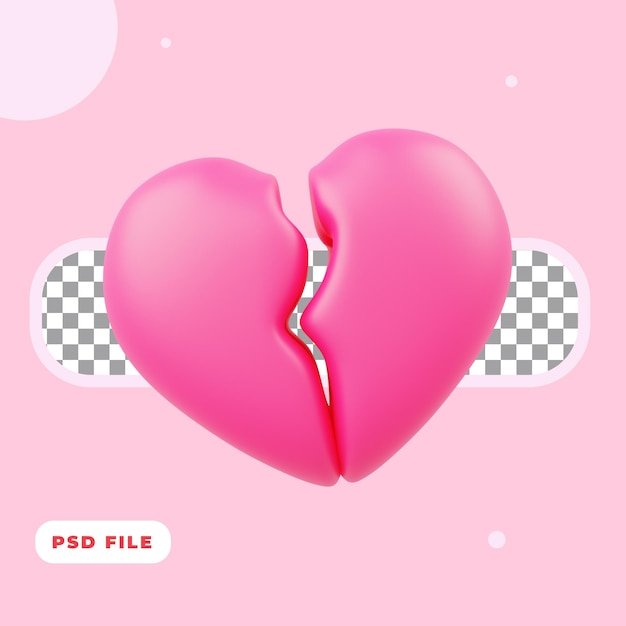 ilustração 3D do ícone de coração partido