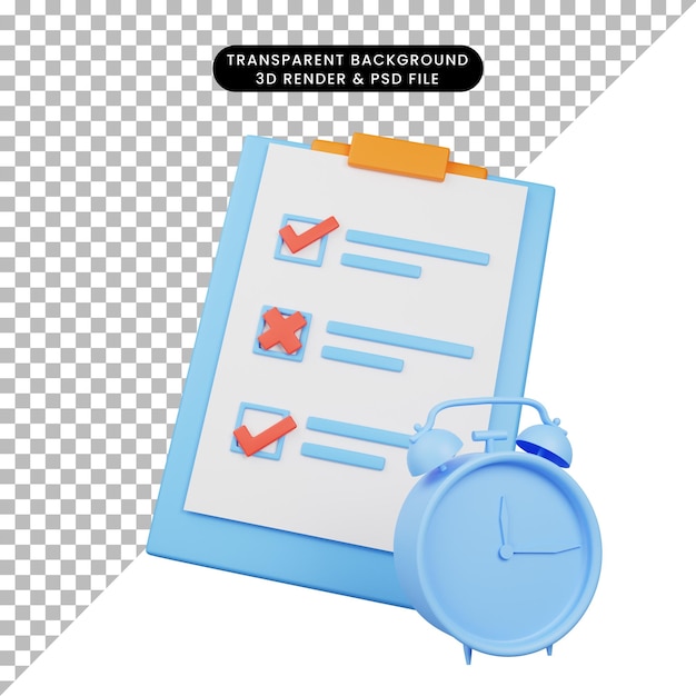 Ilustração 3d do ícone de cronograma de tarefas de tempo 3d render