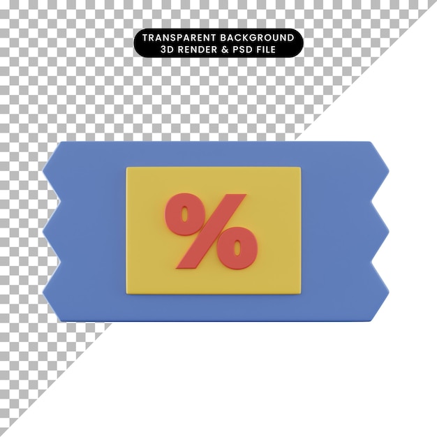 PSD ilustração 3d do ícone de desconto com cupom