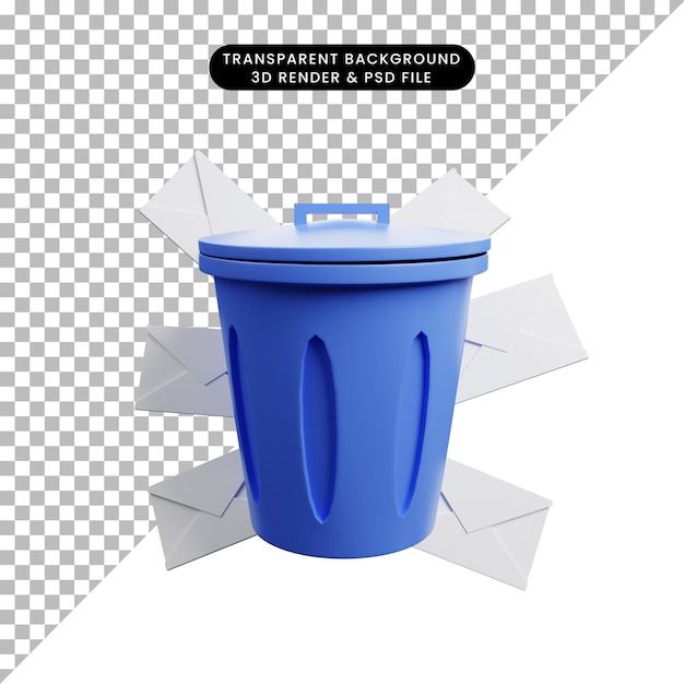 PSD ilustração 3d do ícone de envelope cheio de lixeira