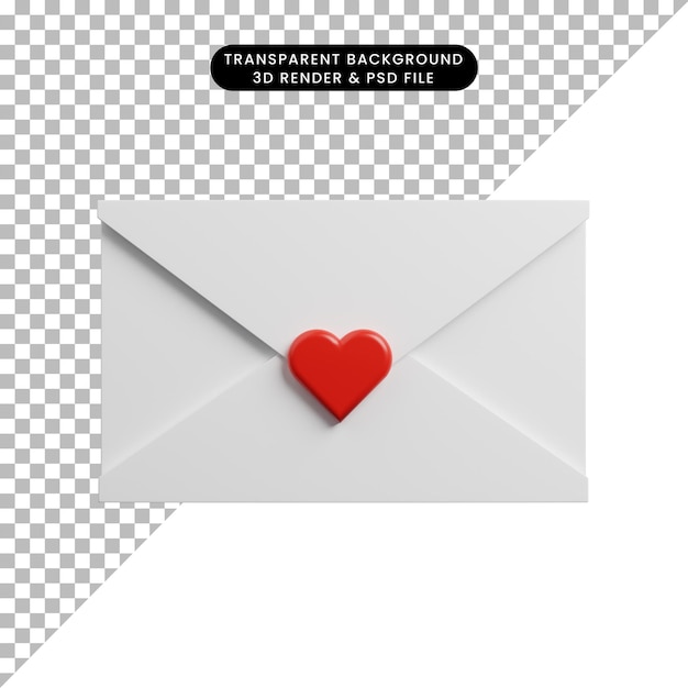 Ilustração 3d do ícone de envelope com o ícone de amor