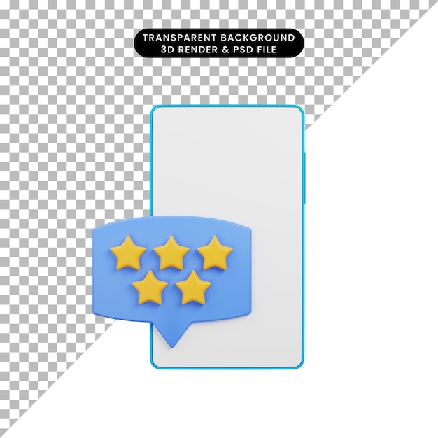 Ilustração 3D do ícone de estrela do smartphone de feedback de classificação 3d render