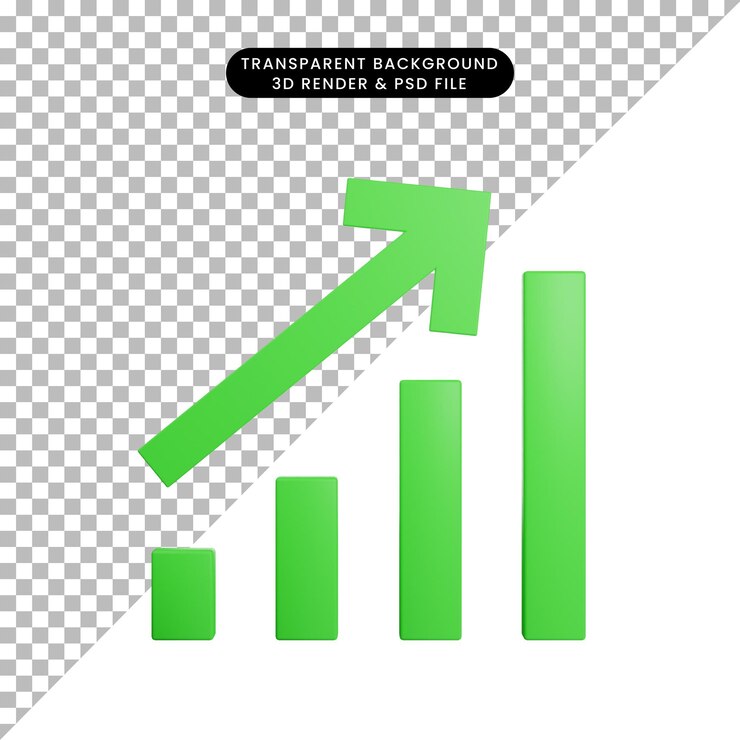 ilustração 3D do ícone de gráfico simples para cima