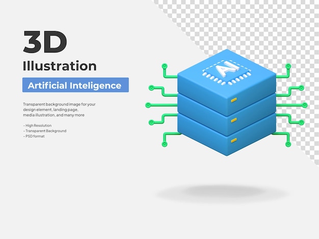 Ilustração 3d do ícone de inteligência artificial do centro de dados Ai