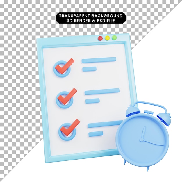 PSD ilustração 3d do ícone de tarefa de tempo 3d render