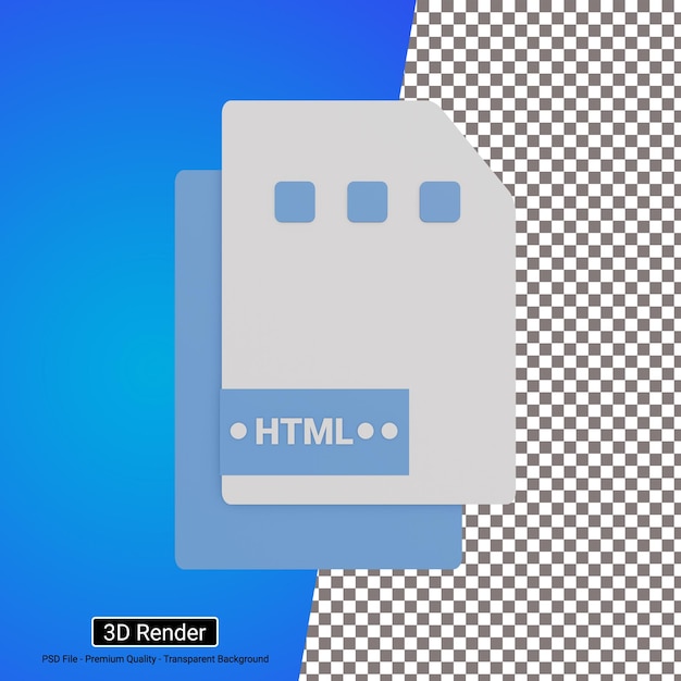 Ilustração 3D do ícone do arquivo no formato HTML