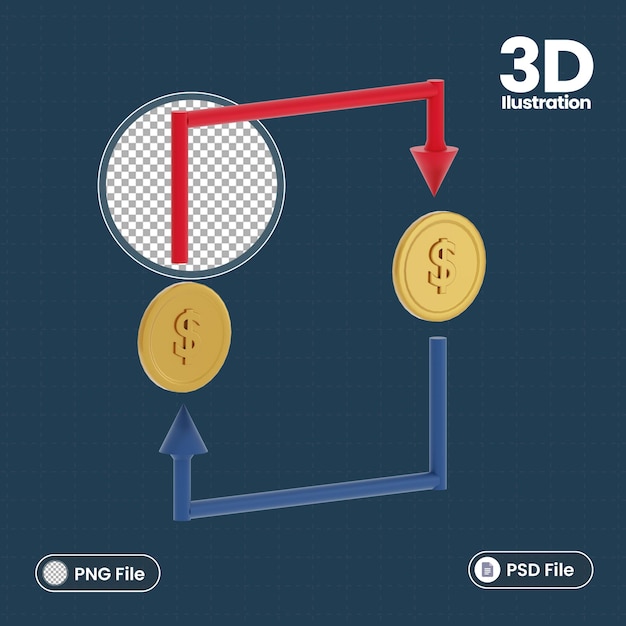 Ilustração 3d do ícone do ciclo do dinheiro comercial