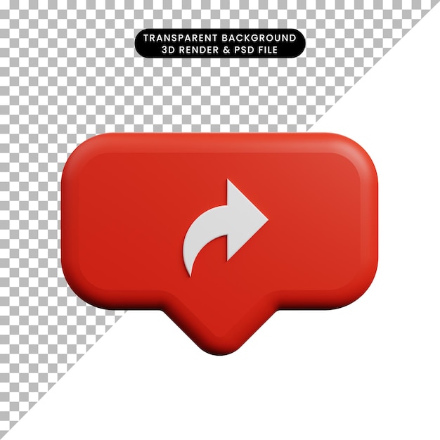 PSD ilustração 3d do ícone do conceito de notificação de mídia social como