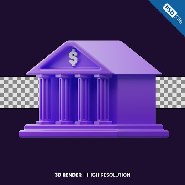 PSD ilustração 3d do ícone do edifício do banco
