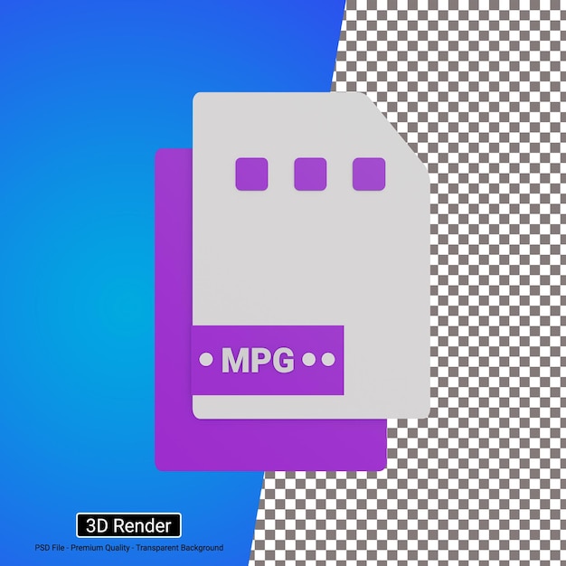PSD ilustração 3d do ícone do formato de arquivo mpg