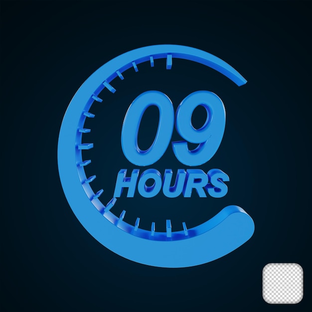 Ilustração 3d do ícone do relógio de 09 horas